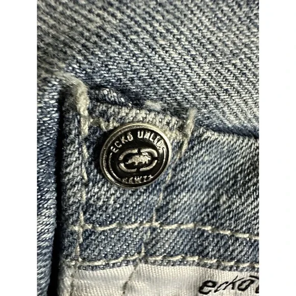 Ecko Jean Shorts Men 40 Baggy Fit Med Wash Distressed Denim Patches Y2k‎ 90s - Picture 10 of 15